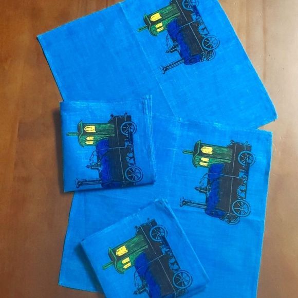 Other - 12x12" cocktail napkins set 4 train cotton/linen